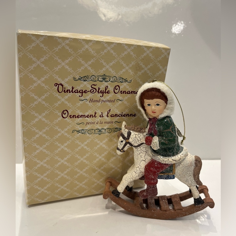 KIRKLAND Costco Vintage Style Hand-painted Christmas Ornament Child On Horse.